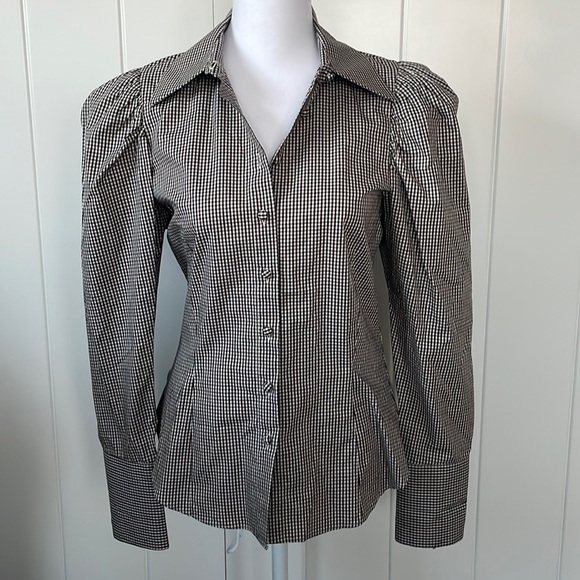 NWT Zara Plaid Puff Sleeve Blouse Ecru / Green | XS - Picture 4 of 8